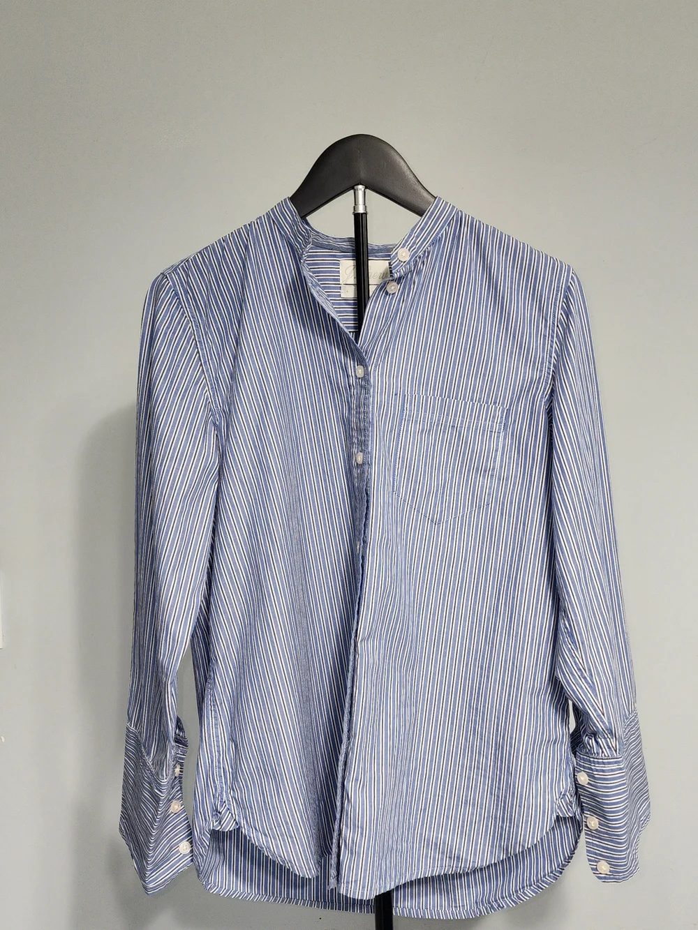 J. Crew Classic Blue and White Striped Grandad Collar Button-Down Shirt Size 4